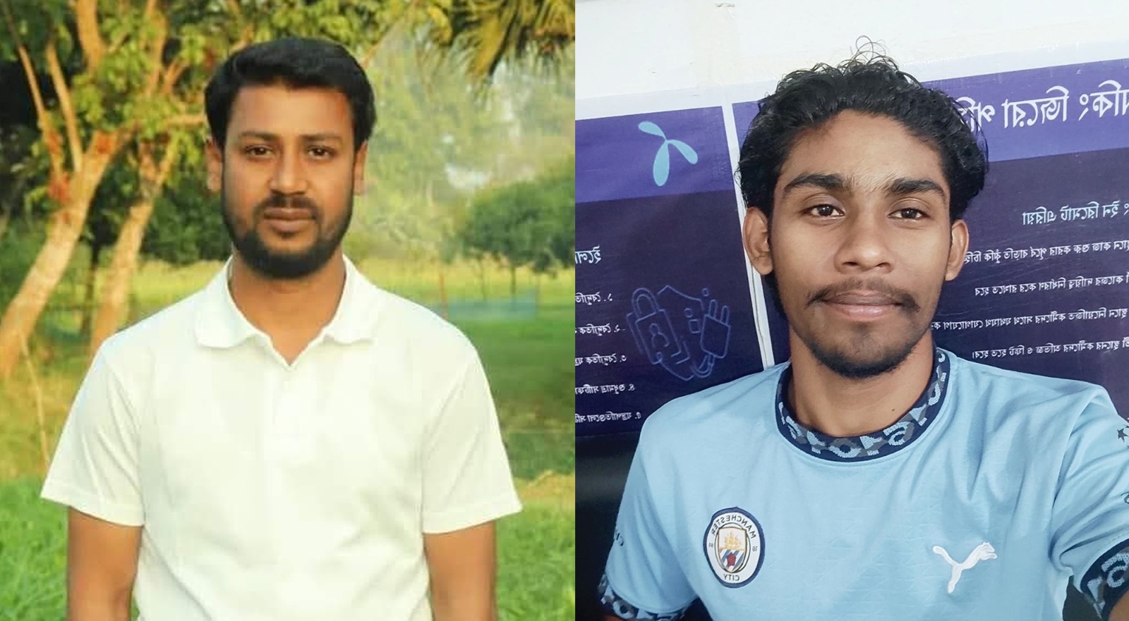 স্বেচ্ছসেবকদল নেতা মিলন (বামে) ও ছাত্রলীগ কর্মী বায়েজিদ (ডানে)। ছবি: সংগৃহীত। ছাত্রলীগ ও স্বেচ্ছাসেবক দলের নেতা মিলে সাংবাদিককে হেনস্থার অভিযোগ